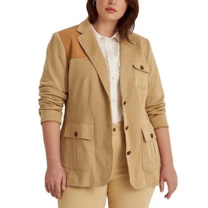 Lauren Ralph Lauren Plus-Size Faux-Leather-Trim Jacquard Blazer