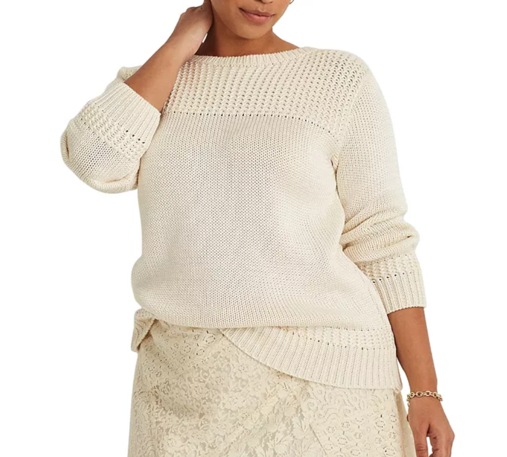 Lauren Ralph Lauren Plus Size Cotton-Blend Boatneck Sweater
