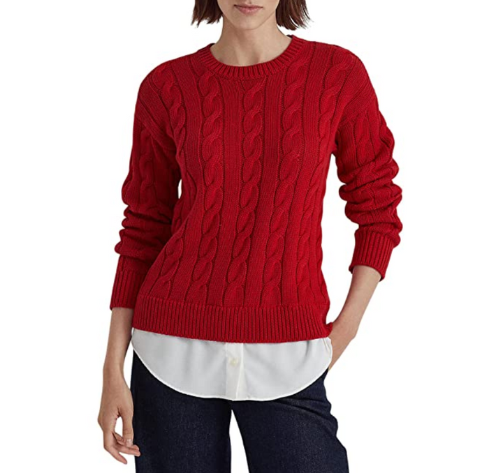 Lauren Ralph Lauren Layered Cotton-Blend Cable-Knit Sweater