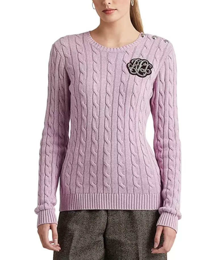 Lauren Ralph Lauren Button-Trim Cable-Knit Sweater