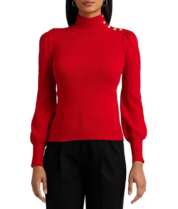 Lauren Ralph Lauren Button-Trim Mockneck Sweater