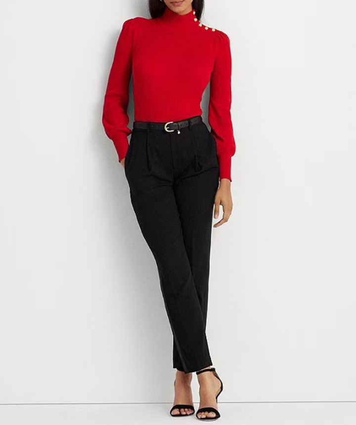 Lauren Ralph Lauren Button-Trim Mockneck Sweater