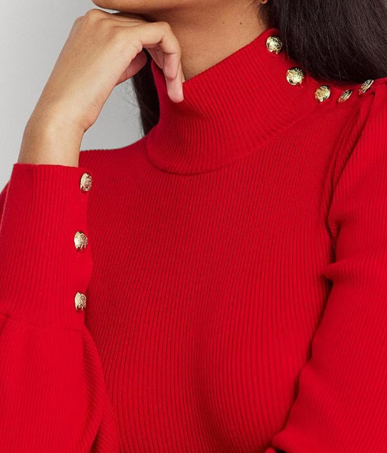 Lauren Ralph Lauren Button-Trim Mockneck Sweater
