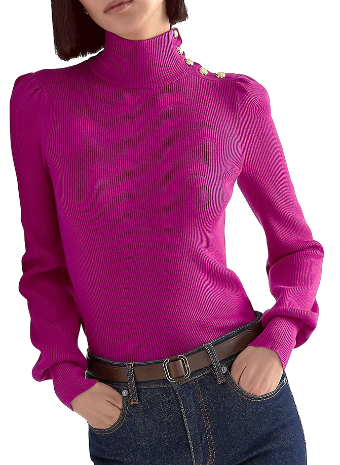 Lauren Ralph Lauren Button-Trim Mockneck Sweater