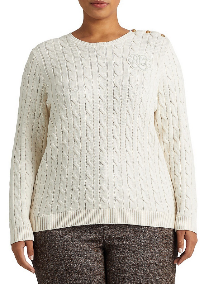 Lauren Ralph Lauren Plus Size Button-Trim Cable-Knit Sweater