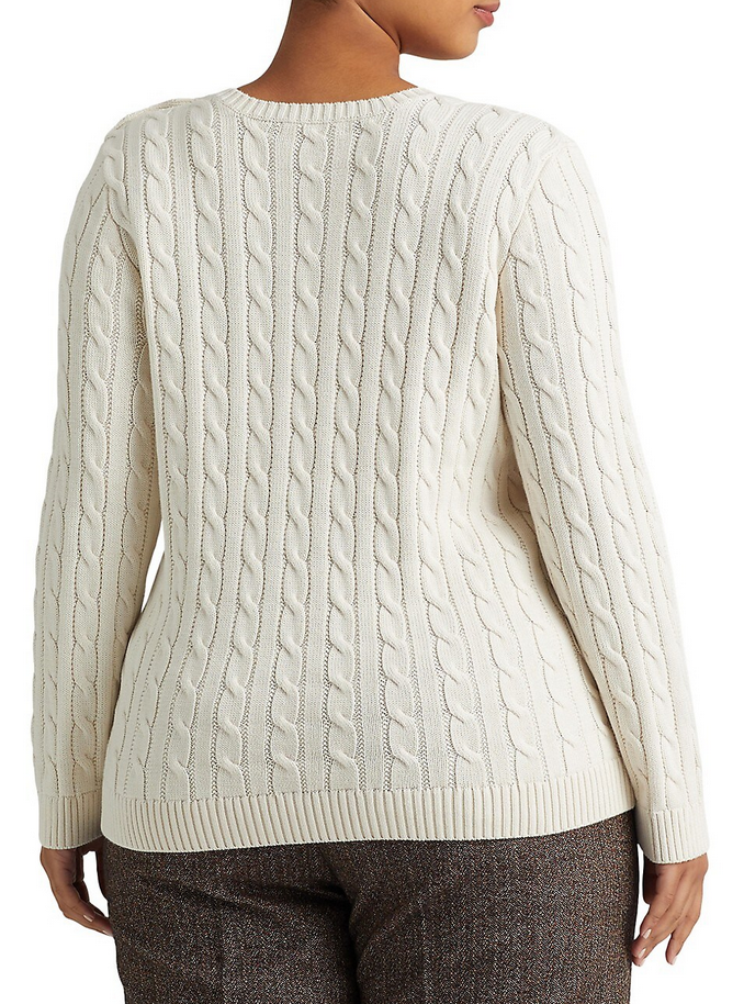 Lauren Ralph Lauren Plus Size Button-Trim Cable-Knit Sweater