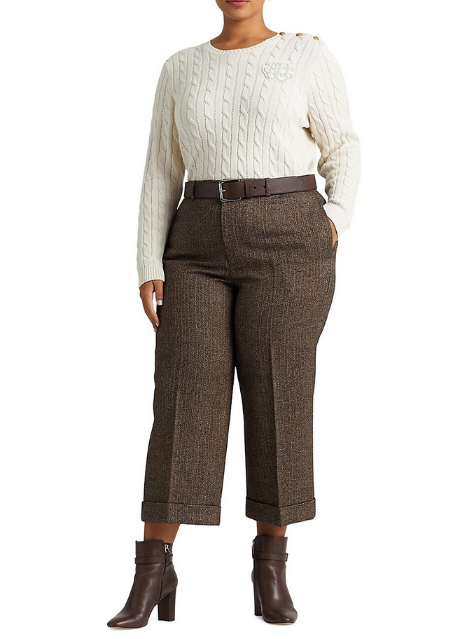 Lauren Ralph Lauren Plus Size Button-Trim Cable-Knit Sweater