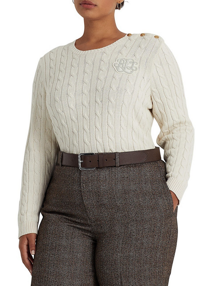 Lauren Ralph Lauren Plus Size Button-Trim Cable-Knit Sweater