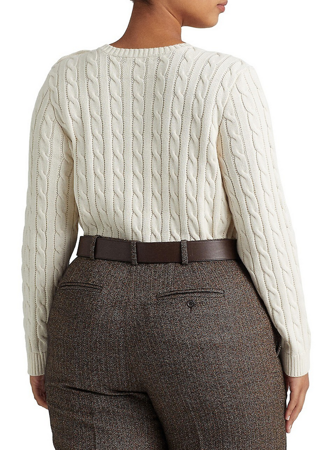 Lauren Ralph Lauren Plus Size Button-Trim Cable-Knit Sweater