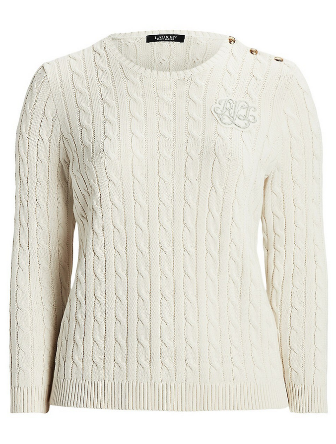 Lauren Ralph Lauren Plus Size Button-Trim Cable-Knit Sweater