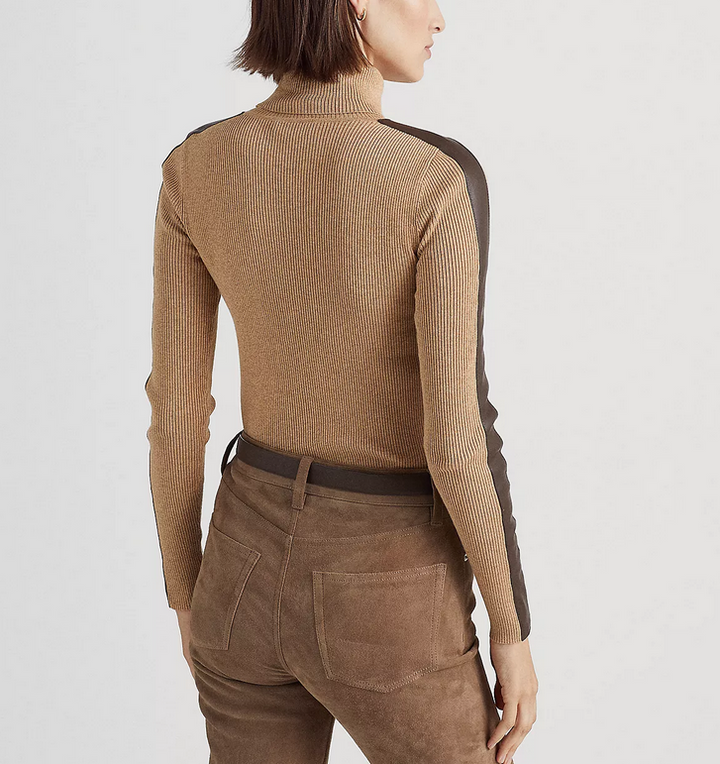 Lauren Ralph Lauren Faux-Leather-Trim Turtleneck Sweater