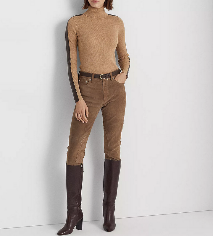 Lauren Ralph Lauren Faux-Leather-Trim Turtleneck Sweater