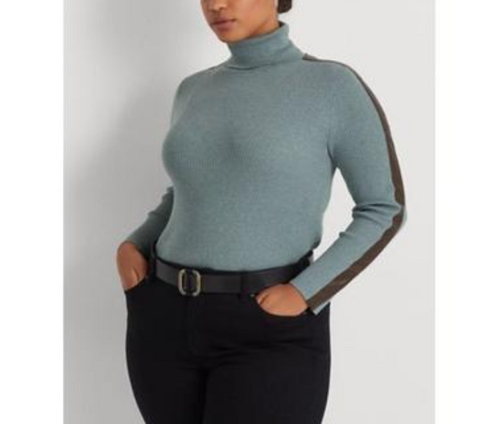 Ralph Lauren Plus Size Faux-Leather-Trim Turtleneck Sweater