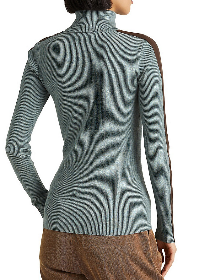 Ralph Lauren Plus Size Faux-Leather-Trim Turtleneck Sweater