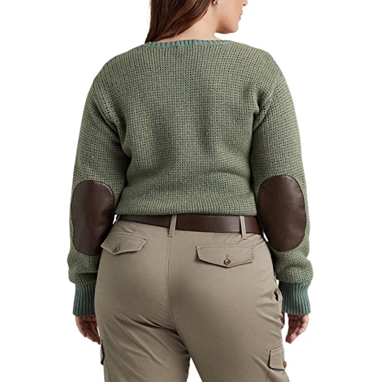 Ralph Lauren Plus Size Faux Leather Trim Wool Blend Sweater