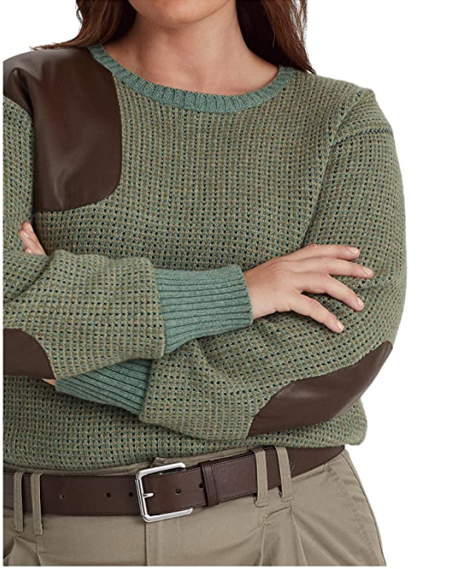 Ralph Lauren Plus Size Faux Leather Trim Wool Blend Sweater