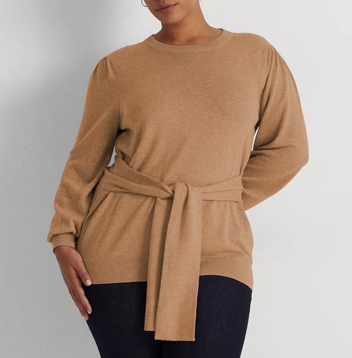 Lauren Ralph Lauren Plus-Size Belted Cotton-Blend Sweater