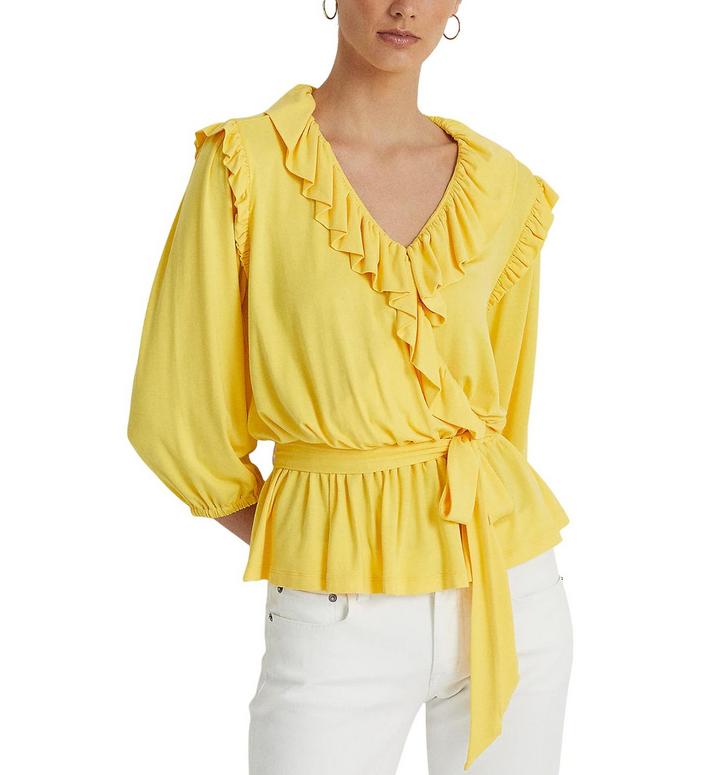 LAUREN Ralph Lauren Jersey Belted Peplum Top