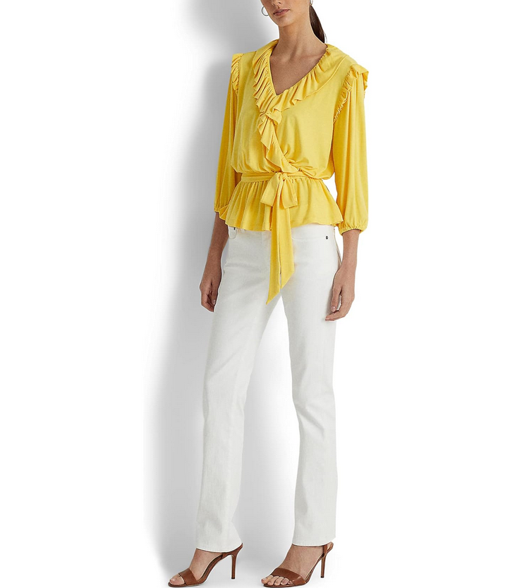 LAUREN Ralph Lauren Jersey Belted Peplum Top