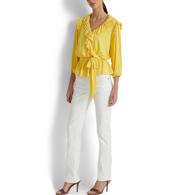 LAUREN Ralph Lauren Jersey Belted Peplum Top