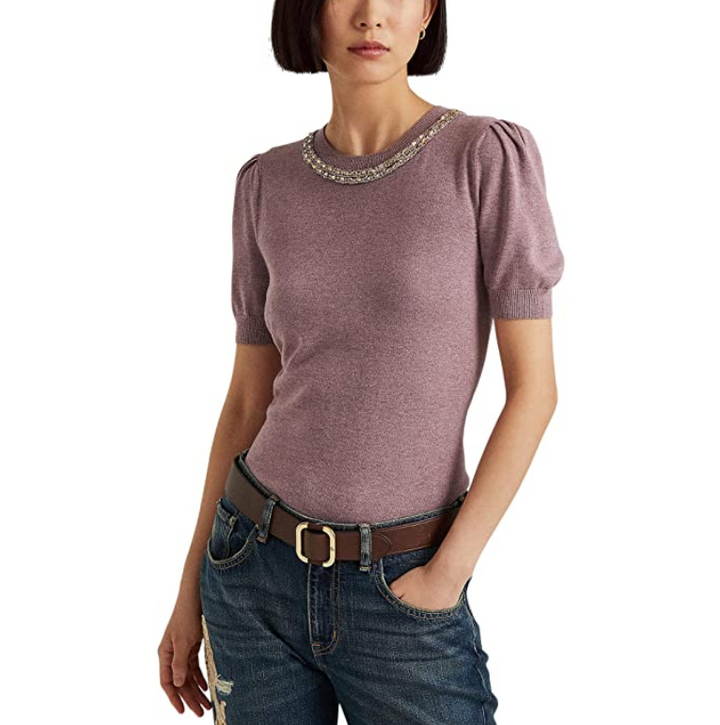 Lauren Ralph Lauren Beaded Short-Sleeve Sweater