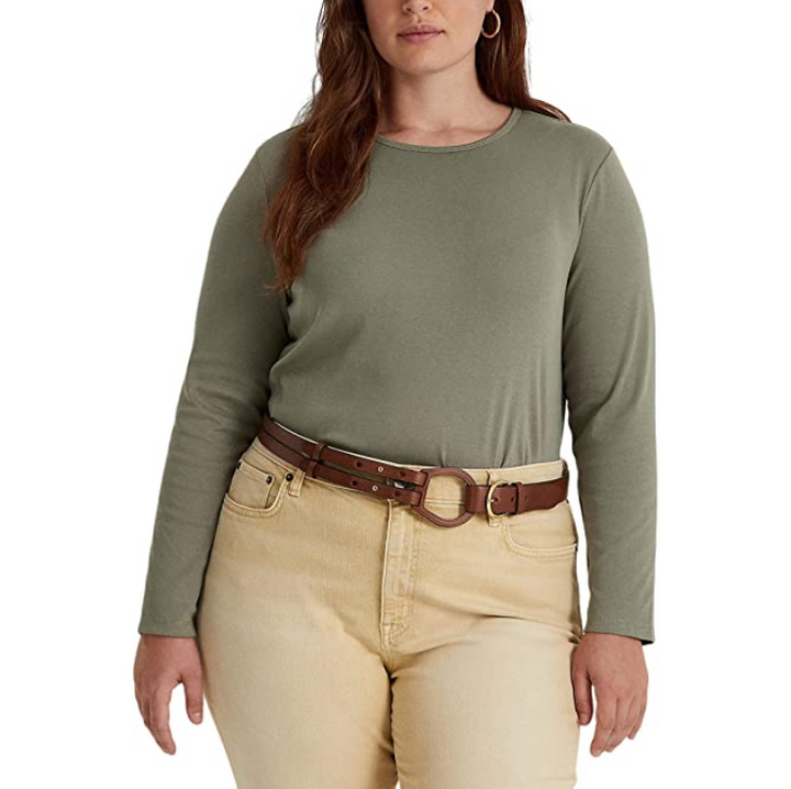 Ralph Lauren Plus Size Cotton-Blend Long Sleeve Top