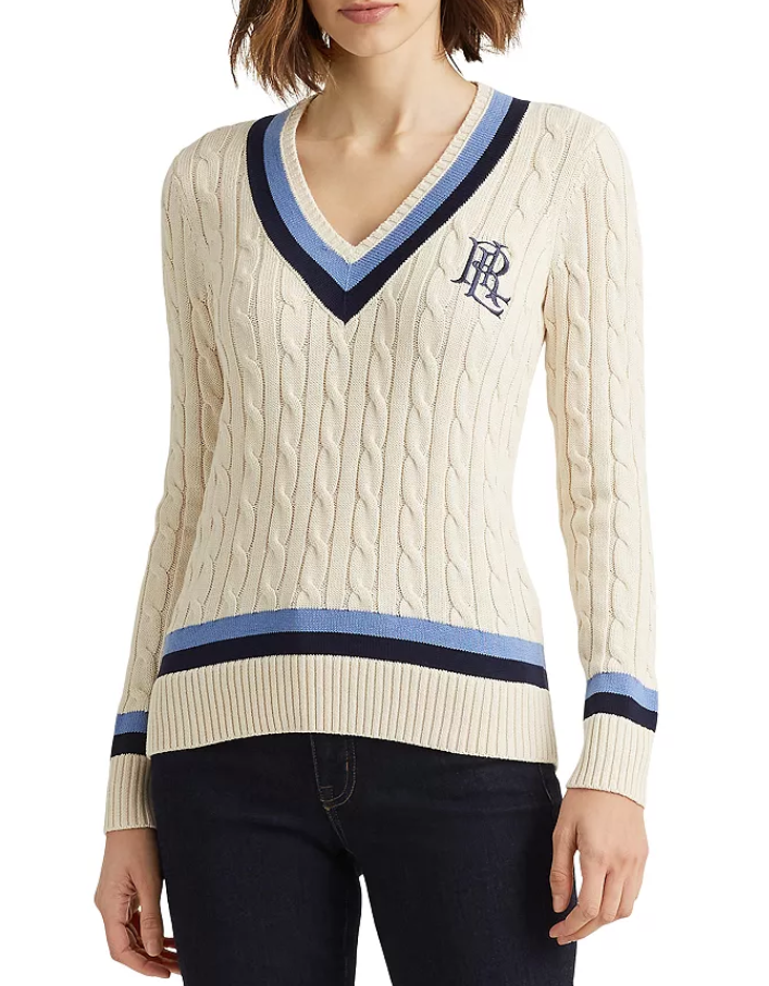 Lauren Ralph Lauren Relaxed Cable-Knit V-Neck Sweater