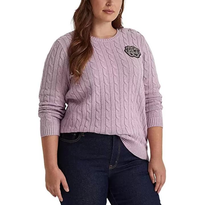 Ralph Lauren Plus Size Button Trim Cable Knit Sweater