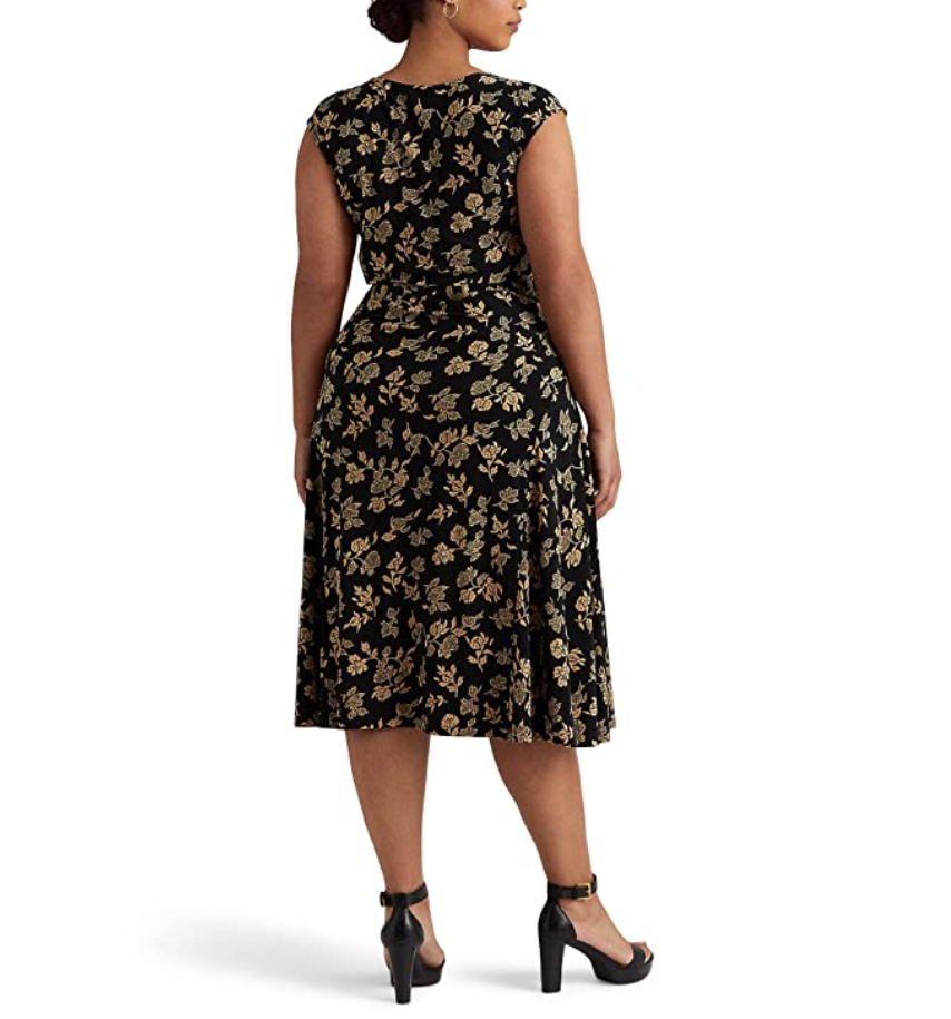 Lauren Ralph Lauren Floral Belted Jersey Cap-Sleeve Dress