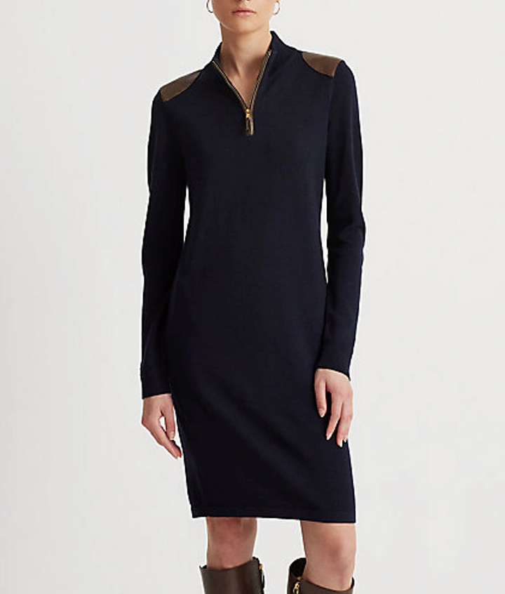 LAUREN RALPH LAUREN Quarter-zip Wool Sweater Dress