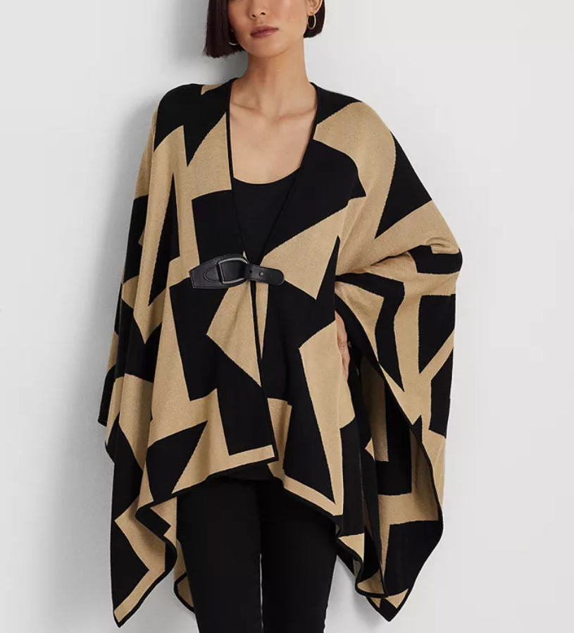 Lauren Ralph Lauren Petite Geo-Print Cotton-Blend Poncho