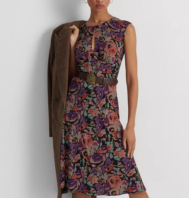 Lauren Ralph Lauren Floral Belted Crepe Dress