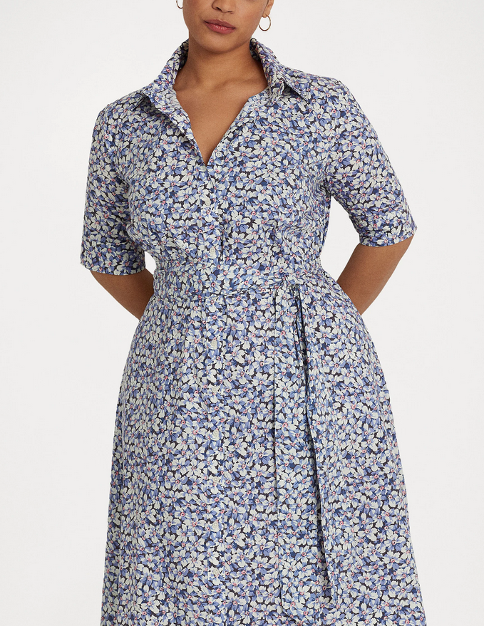 LAUREN Ralph Lauren Plus Size Floral Belted Cotton-Blend Shirtdress