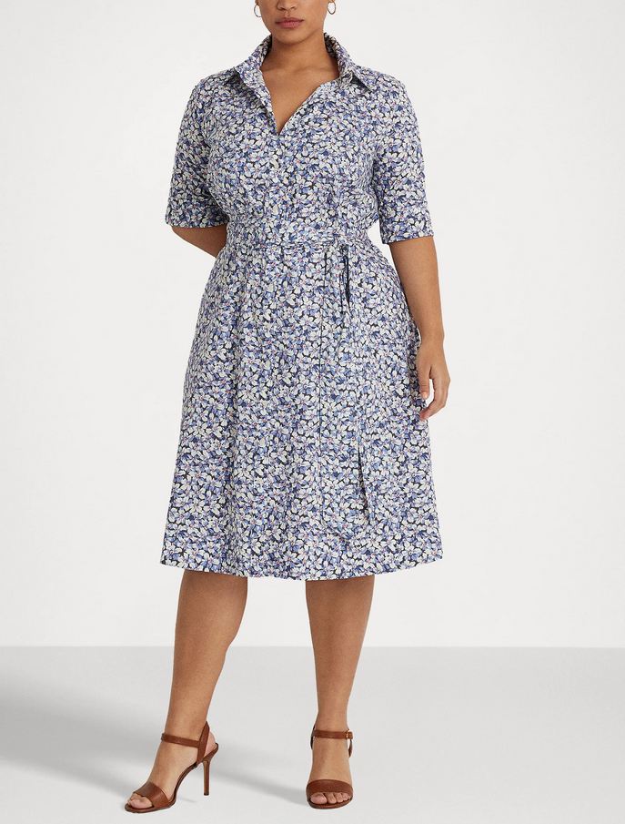 LAUREN Ralph Lauren Plus Size Floral Belted Cotton-Blend Shirtdress