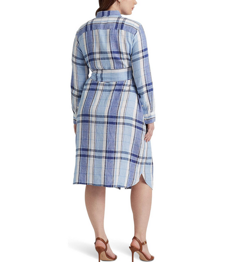 LAUREN Ralph Lauren Plus Size Floral & Plaid Linen Shirtdress