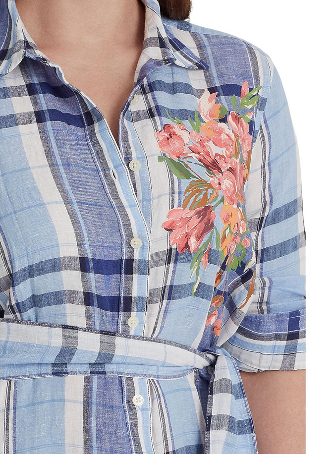 LAUREN Ralph Lauren Plus Size Floral & Plaid Linen Shirtdress