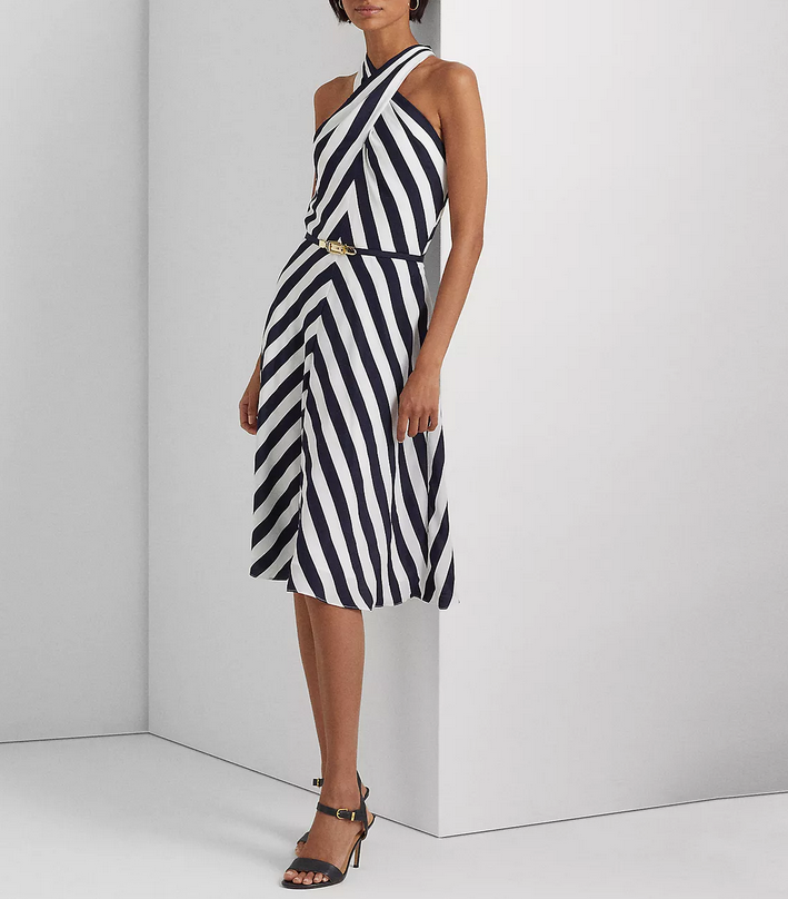 Lauren Ralph Lauren Women's Striped Crepe Halter Dress