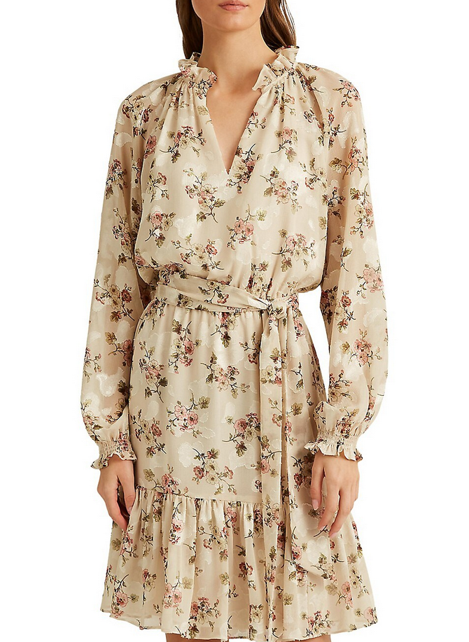 LAUREN RALPH LAUREN Floral Waist-Tie A-Line Dress