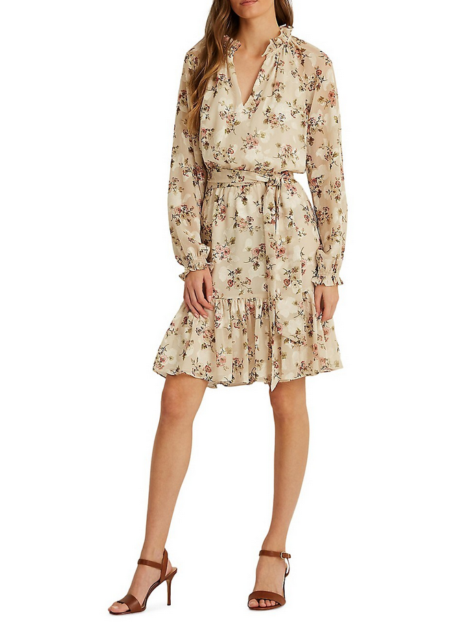 LAUREN RALPH LAUREN Floral Waist-Tie A-Line Dress