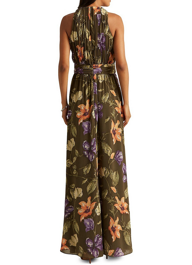 RALPH LAUREN Floral Crinkle Georgette Halter Gown