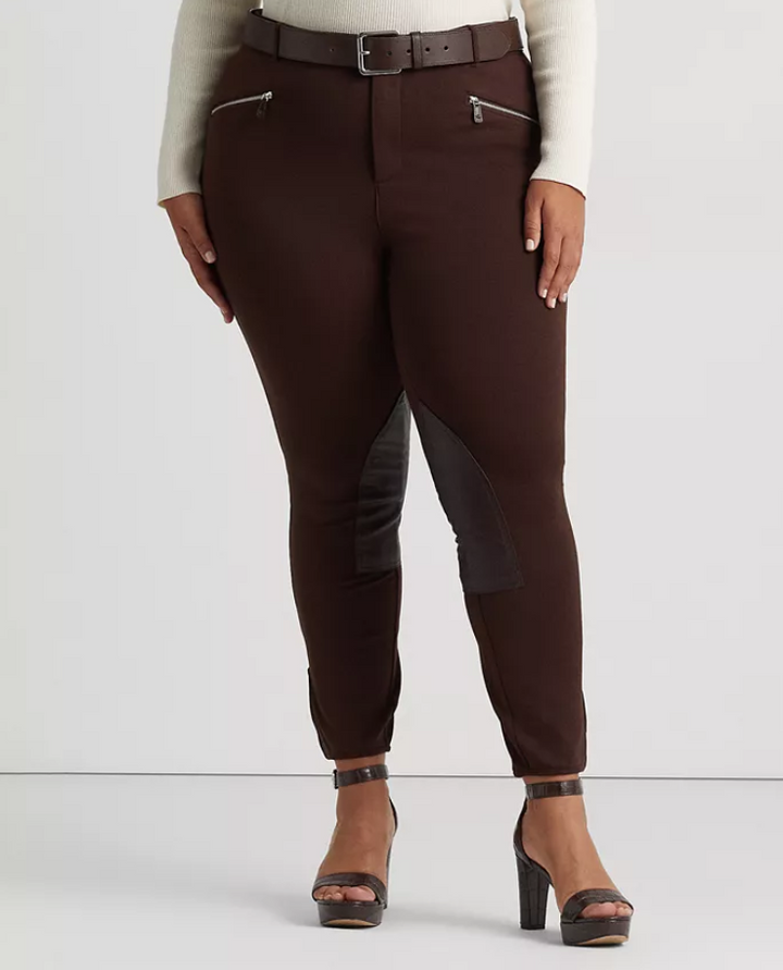LAUREN RALPH LAUREN Plus Size Faux-Leather Knee Patch Ponte Pants