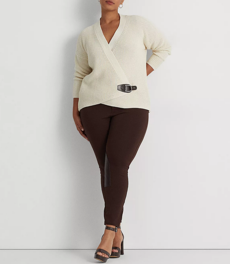 LAUREN RALPH LAUREN Plus Size Faux-Leather Knee Patch Ponte Pants