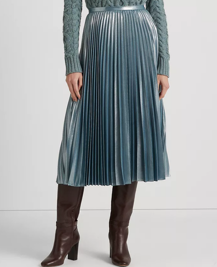 RALPH LAUREN Pleated Metallic Chiffon Skirt
