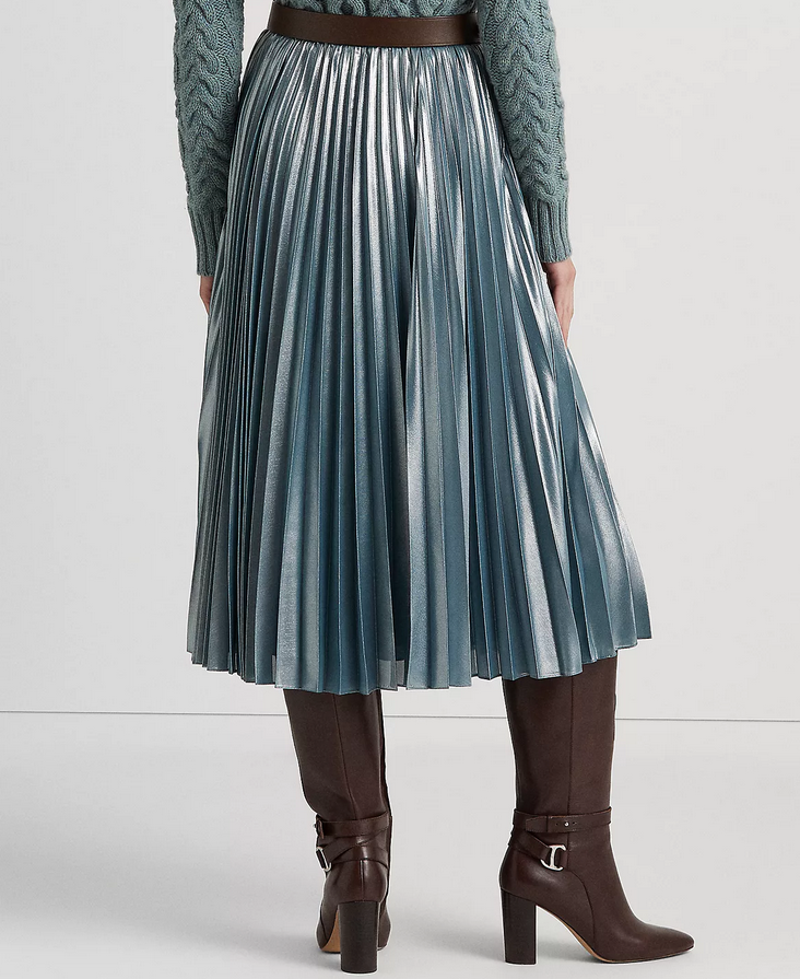 RALPH LAUREN Pleated Metallic Chiffon Skirt