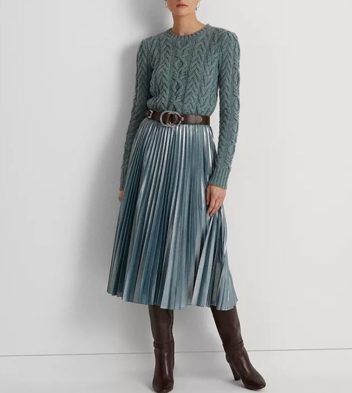 RALPH LAUREN Pleated Metallic Chiffon Skirt