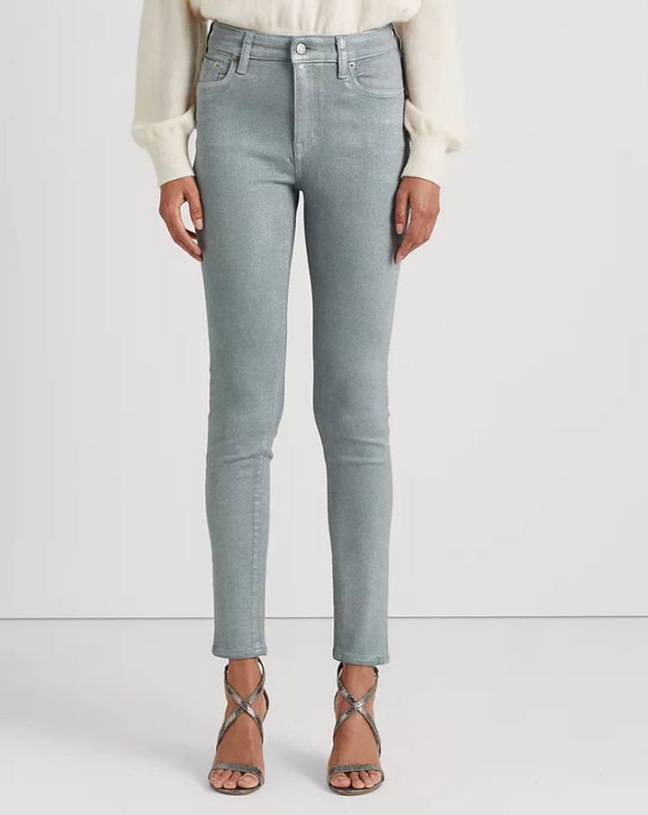 LAUREN RALPH LAUREN Metallic High-Rise Skinny Ankle Jeans