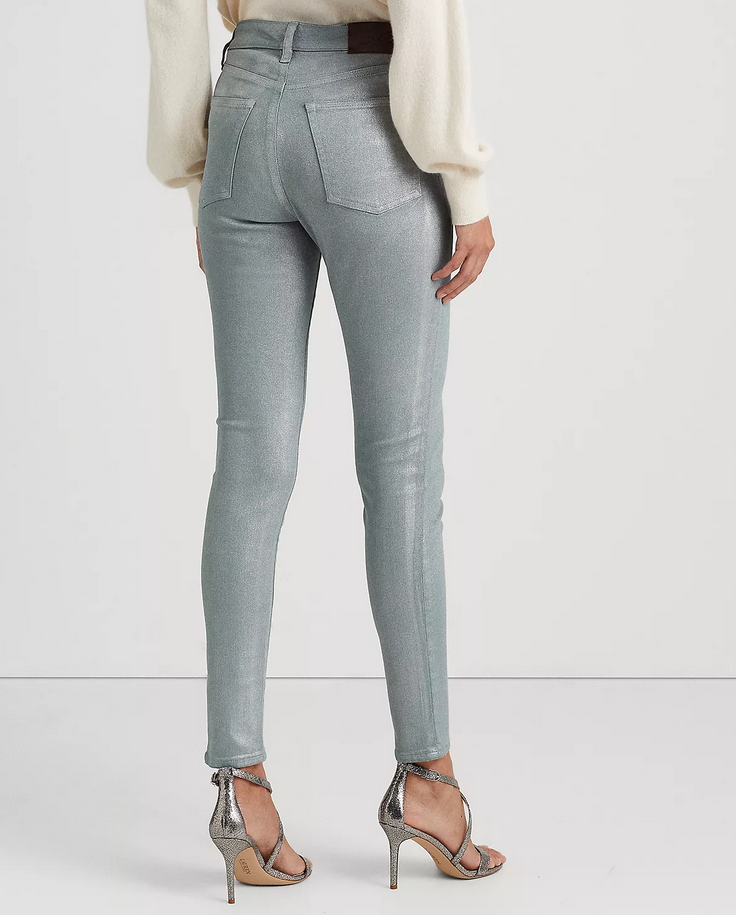 LAUREN RALPH LAUREN Metallic High-Rise Skinny Ankle Jeans