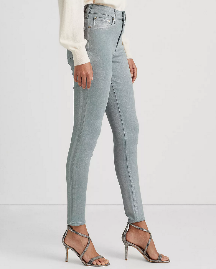 LAUREN RALPH LAUREN Metallic High-Rise Skinny Ankle Jeans