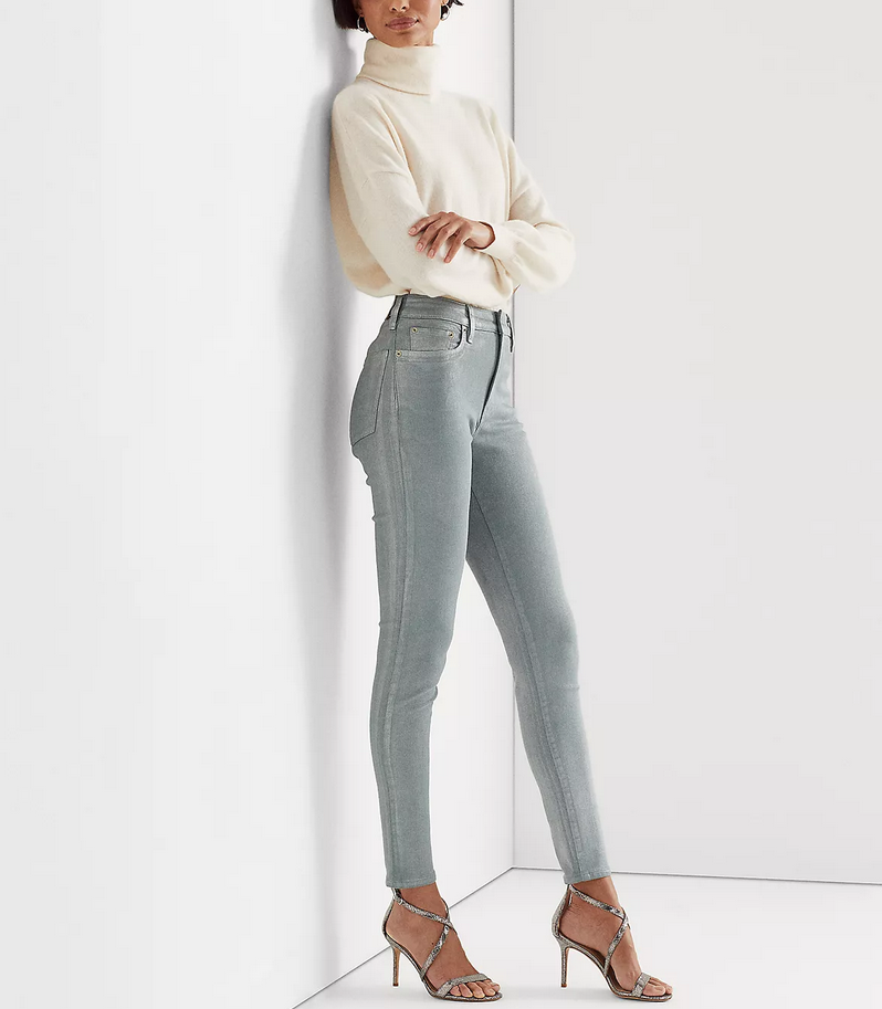 LAUREN RALPH LAUREN Metallic High-Rise Skinny Ankle Jeans