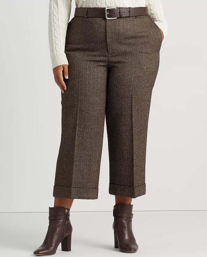 LAUREN RALPH LAUREN Herringbone Wide-Leg Cropped Pants